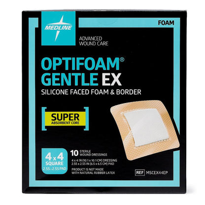 Optifoam Gentle EX Foam Dressing, 4 x 4 Inch, Sterile, Silicone Face & Border, Waterproof Backing