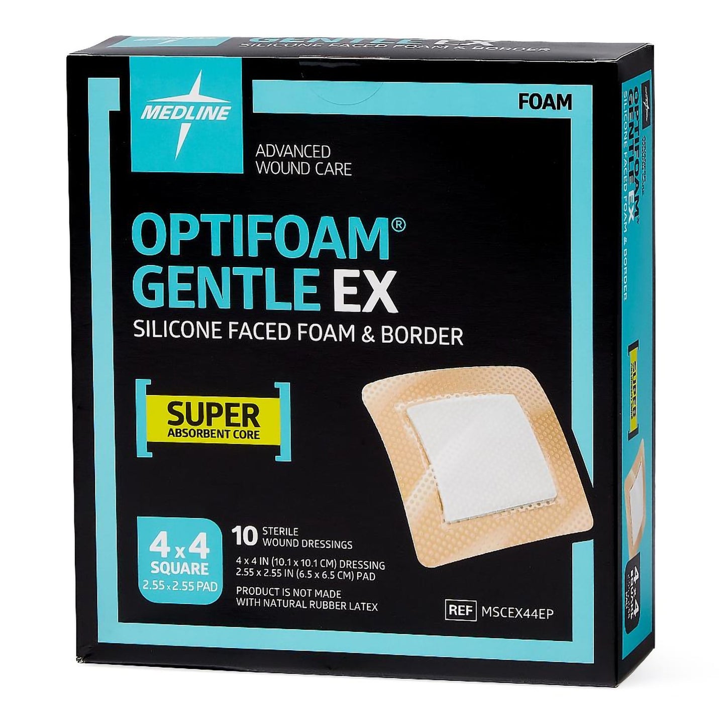 Optifoam Gentle EX Foam Dressing, 4 x 4 Inch, Sterile, Silicone Face & Border, Waterproof Backing