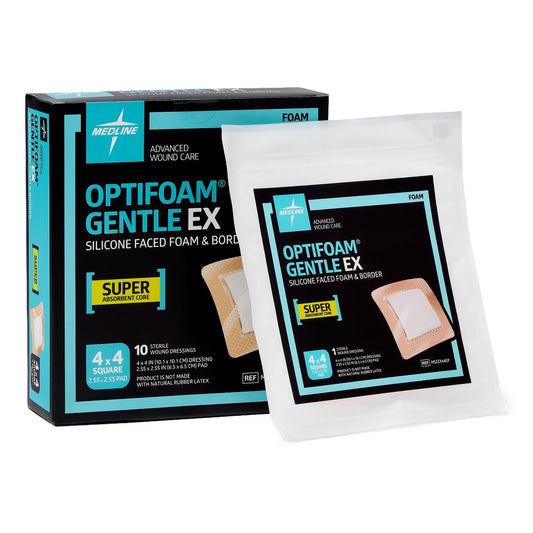 Optifoam Gentle EX Foam Dressing, 4 x 4 Inch, Sterile, Silicone Face & Border, Waterproof Backing