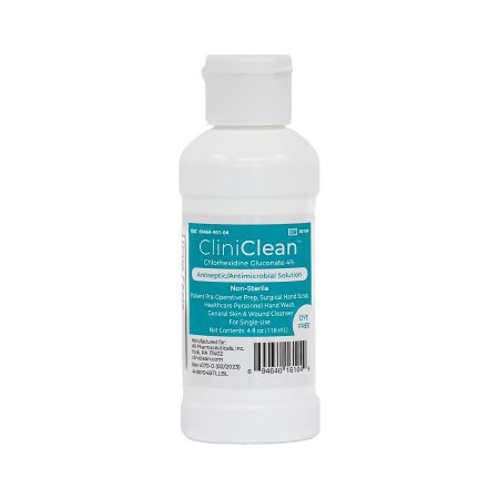 Antiseptic / Antimicrobial Skin Cleanser CliniClean 4 oz. Flip-Top Bottle 4% Strength CHG (Chlorhexidine Gluconate) NonSterile