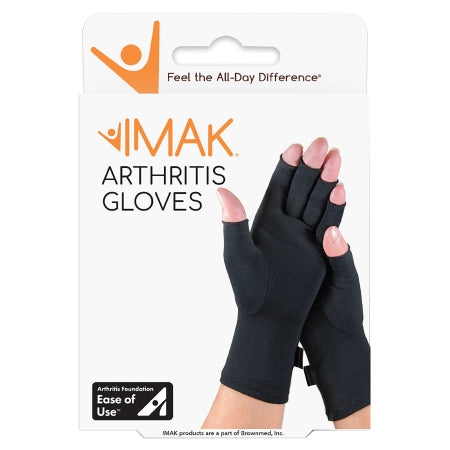 Arthritis Glove IMAK Compression Open Finger Over-the-Wrist Length Hand Specific Pair Cotton / Black