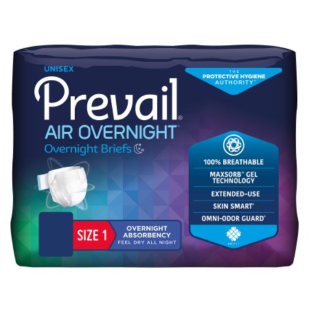 Unisex Adult Incontinence Brief Prevail Air Overnight Size 3 Disposable Heavy Absorbency