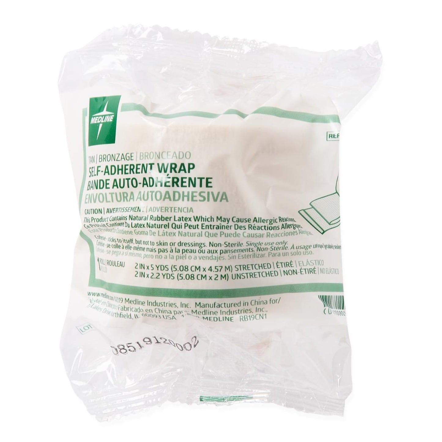 Medline Cohesive Bandage 2 Inch x 5 Yard Self-Adherent Tan Wrap