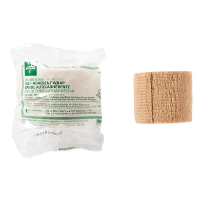 Medline Cohesive Bandage 2 Inch x 5 Yard Self-Adherent Tan Wrap