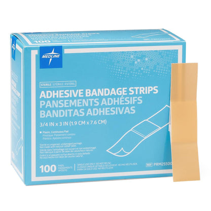Medline Sterile Plastic Adhesive Strips 3/4 x 3 Inch Tan Bandages