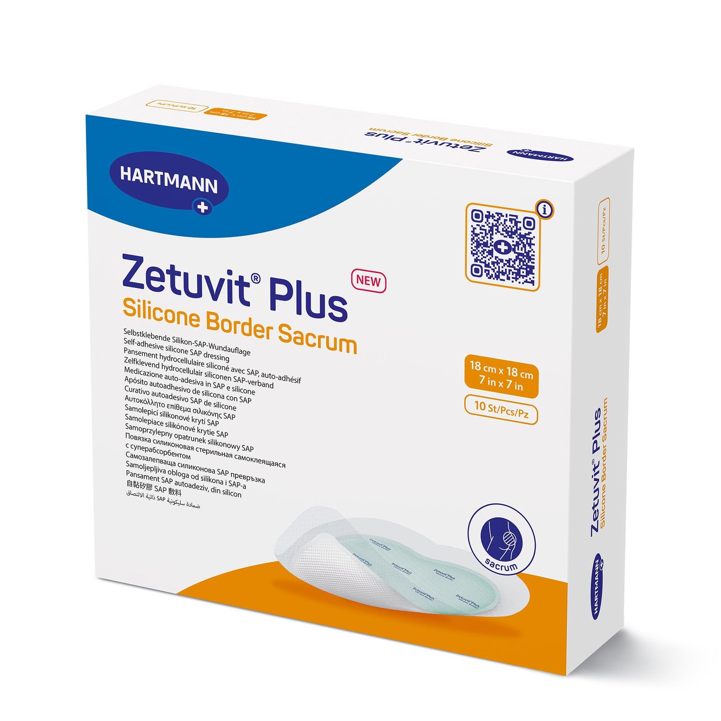 Zetuvit Plus Silicone Border Sacral Super Absorbent Dressing 7 x 7 Inch Sterile Silicone Adhesive Dressing