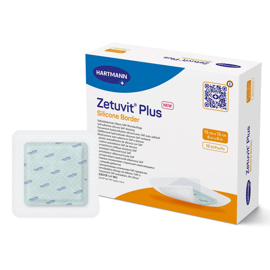 Zetuvit Plus Silicone Border Super Absorbent Dressing 6 x 6 Inch Sterile Silicone Adhesive Dressing