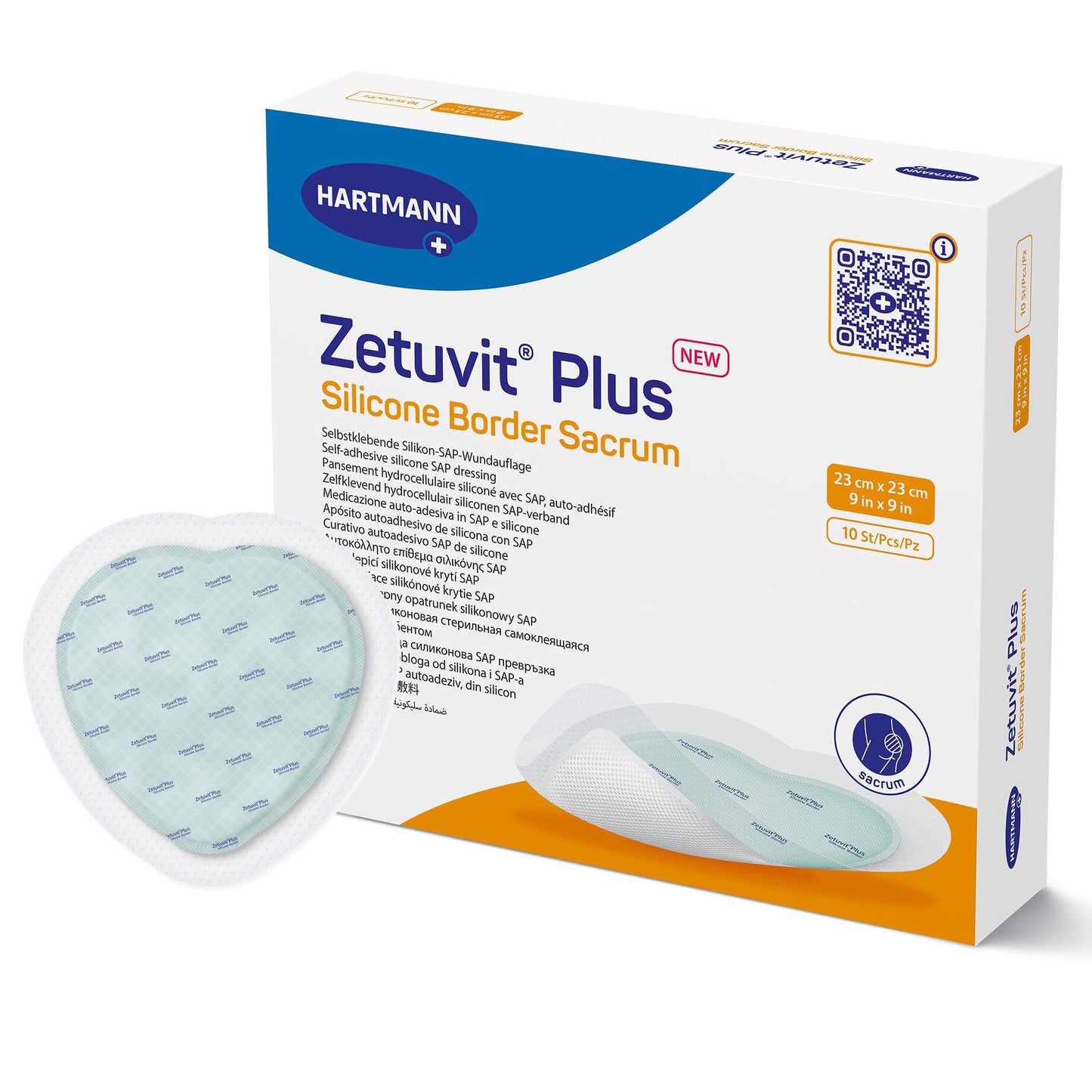 Zetuvit Plus Silicone Border Sacral Super Absorbent Dressing 9 x 9 Inch Sterile Silicone Adhesive Dressing