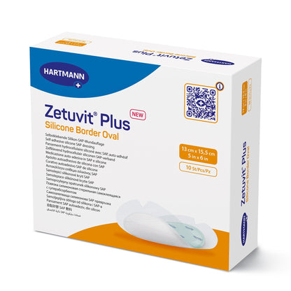 Zetuvit Plus Silicone Border Oval Super Absorbent Dressing 5 x 6 Inch Sterile Silicone Adhesive Dressing