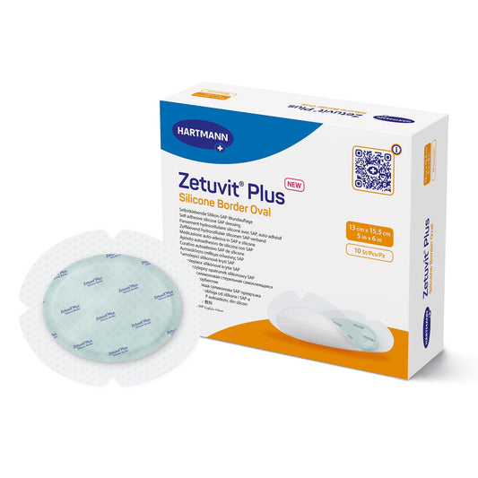 Zetuvit Plus Silicone Border Oval Super Absorbent Dressing 5 x 6 Inch Sterile Silicone Adhesive Dressing