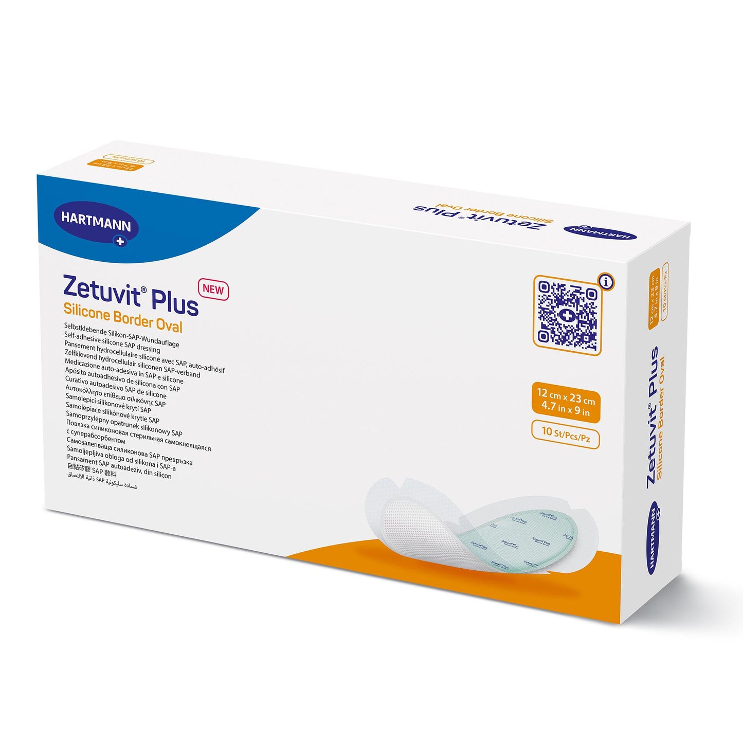 Zetuvit Plus Silicone Border Oval Super Absorbent Dressing 4.7 x 9 Inch Sterile Silicone Adhesive Dressing
