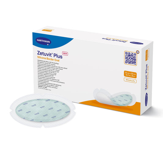 Zetuvit Plus Silicone Border Oval Super Absorbent Dressing 4.7 x 9 Inch Sterile Silicone Adhesive Dressing