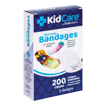 KidCare Plastic Adhesive Strips Monsters Design 3/4 x 1-1/2 Inch Sterile Pediatric Mini Bandages