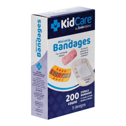 KidCare Plastic Adhesive Strips Kid Design (Kid Sayings) 3/4 x 1-1/2 Inch Sterile Mini Bandages