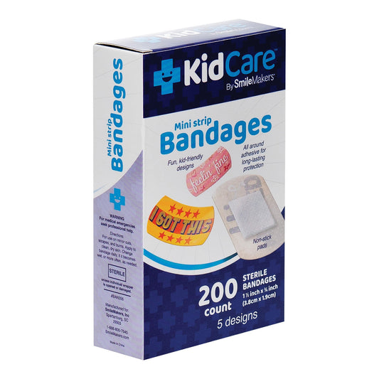KidCare Plastic Adhesive Strips Kid Design (Kid Sayings) 3/4 x 1-1/2 Inch Sterile Mini Bandages