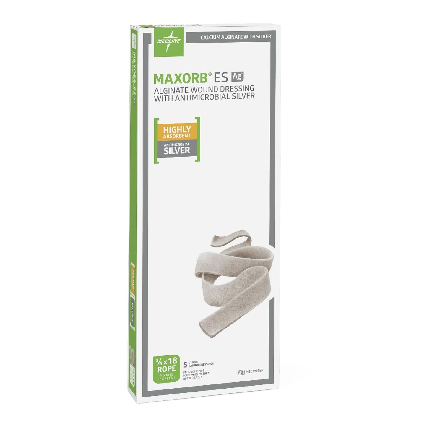 Silver Dressing Maxorb ES Ag+ 3/4 X 18 Inch Rope Sterile