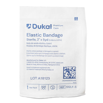 Dukal Premium Care Sterile Elastic Bandage 2 Inch x 5 Yard High Compression Hook and Loop Closure Tan Bandage