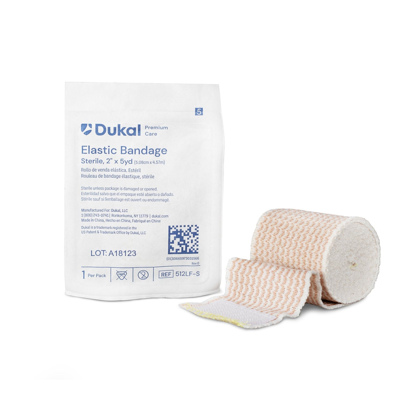 Dukal Premium Care Sterile Elastic Bandage 2 Inch x 5 Yard High Compression Hook and Loop Closure Tan Bandage