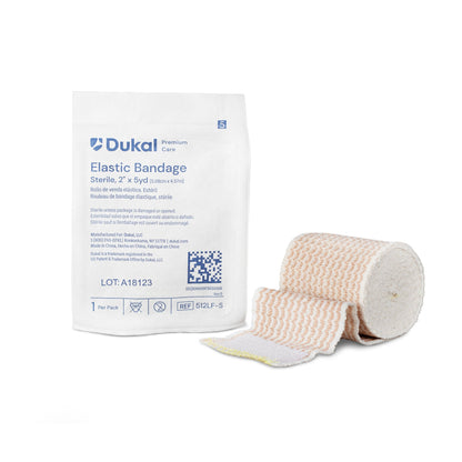 Dukal Premium Care Sterile Elastic Bandage 2 Inch x 5 Yard High Compression Hook and Loop Closure Tan Bandage