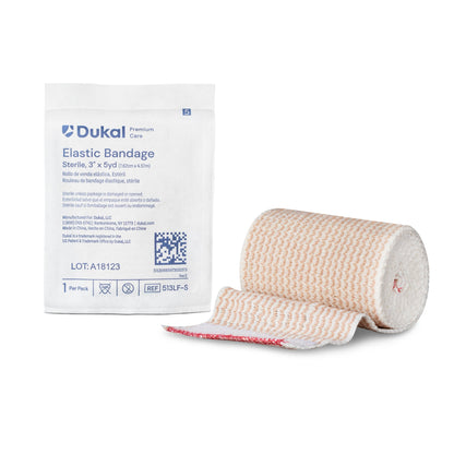 Dukal Premium Care Sterile Elastic Bandage 3 Inch x 5 Yard High Compression Hook and Loop Closure Tan Bandage