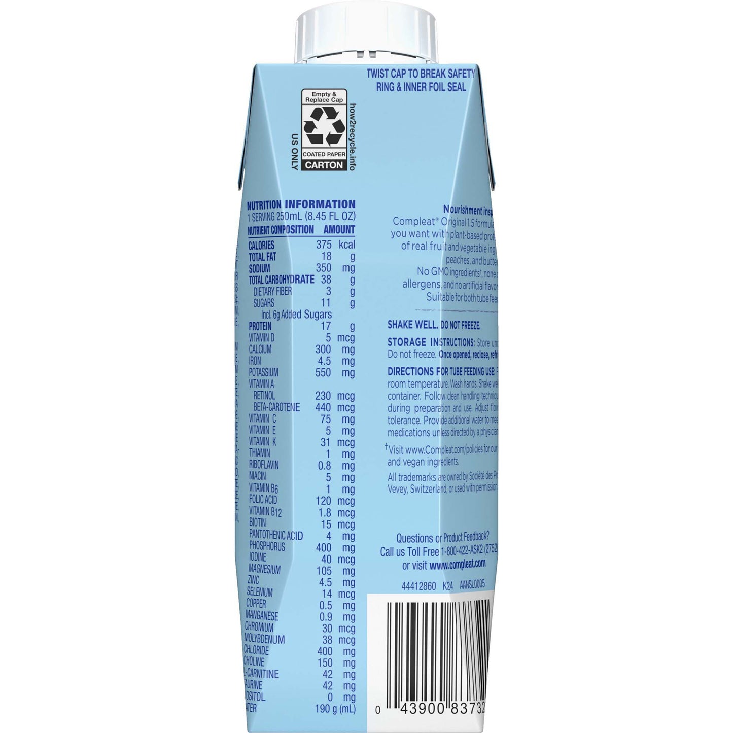 Compleat Original 1.5 Fruit Medley Tube Feeding Formula 250 mL Carton