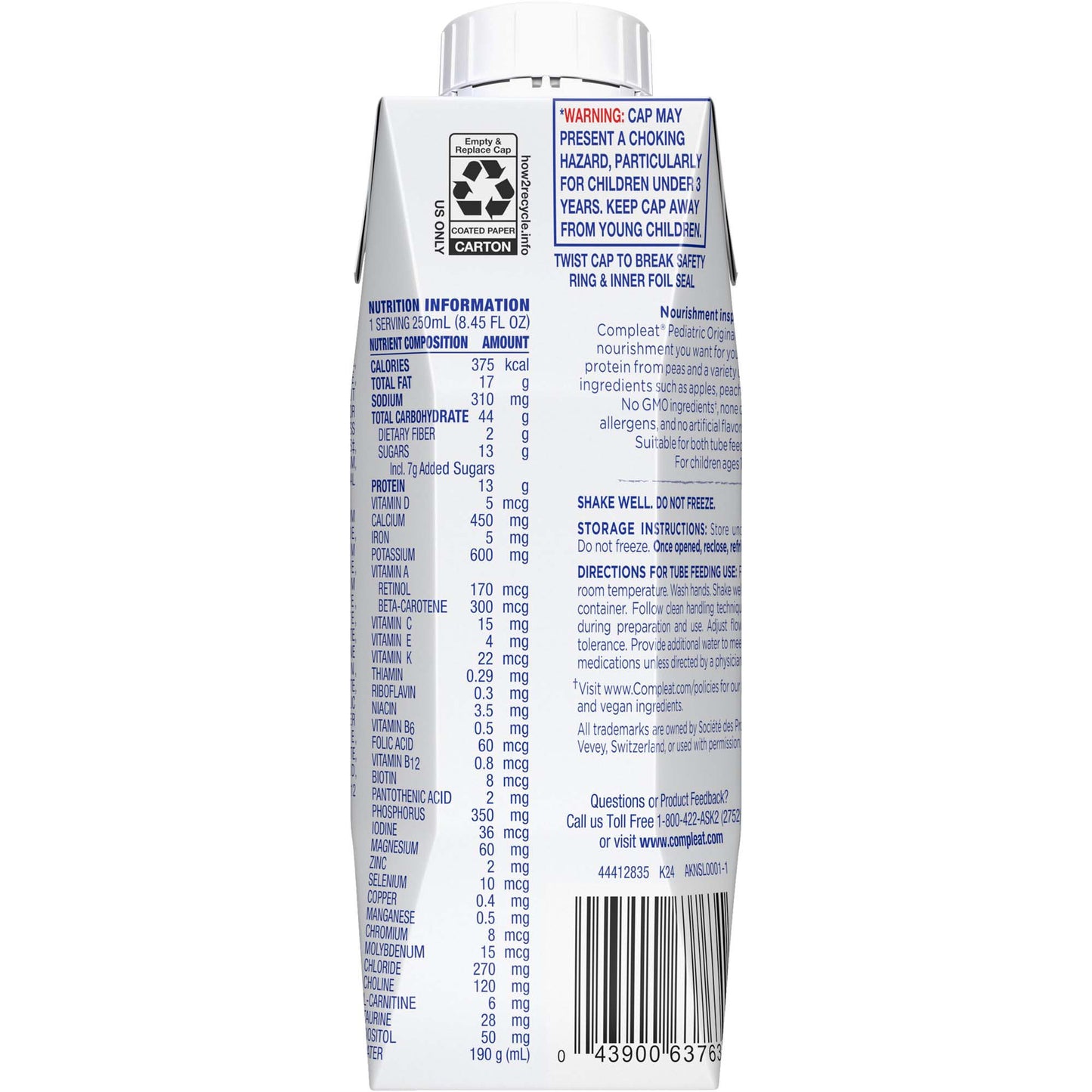 Compleat Original 1.5 Pediatric Tube Feeding Formula Fruit Medley 250 mL Reclosable Carton