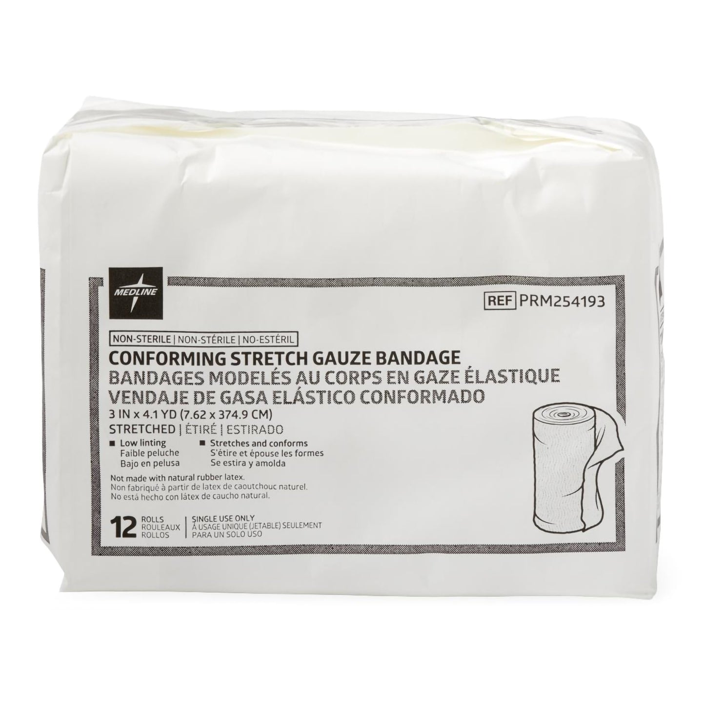 Medline Essentials Conforming Bandage 3 Inch x 4.1 Yard NonSterile 1-Ply 12 Pack