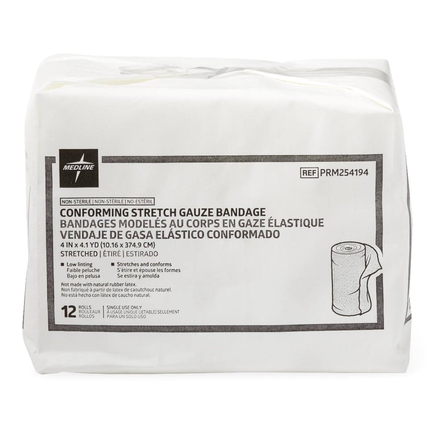 Medline Essentials Conforming Bandage 4 Inch x 4.1 Yard NonSterile 1-Ply 12 Pack