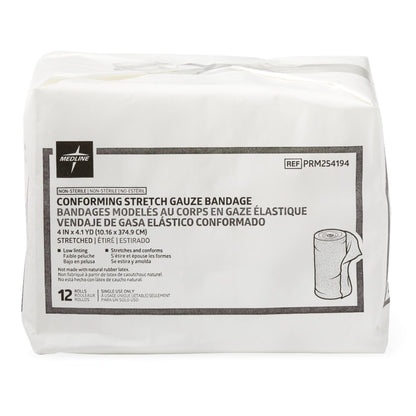 Medline Essentials Conforming Bandage 4 Inch x 4.1 Yard NonSterile 1-Ply 12 Pack