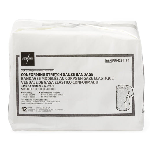 Medline Essentials Conforming Bandage 4 Inch x 4.1 Yard NonSterile 1-Ply 12 Pack