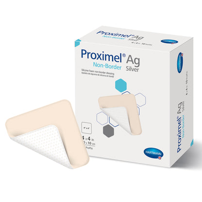 Proximel Ag Non-Border Silver Foam Dressing 4 x 4 Inch Sterile Silicone Dressing