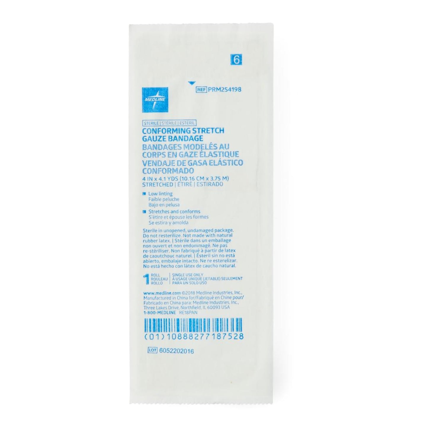 Medline Sterile Conforming Bandage Roll 4 Inch x 4.1 Yard