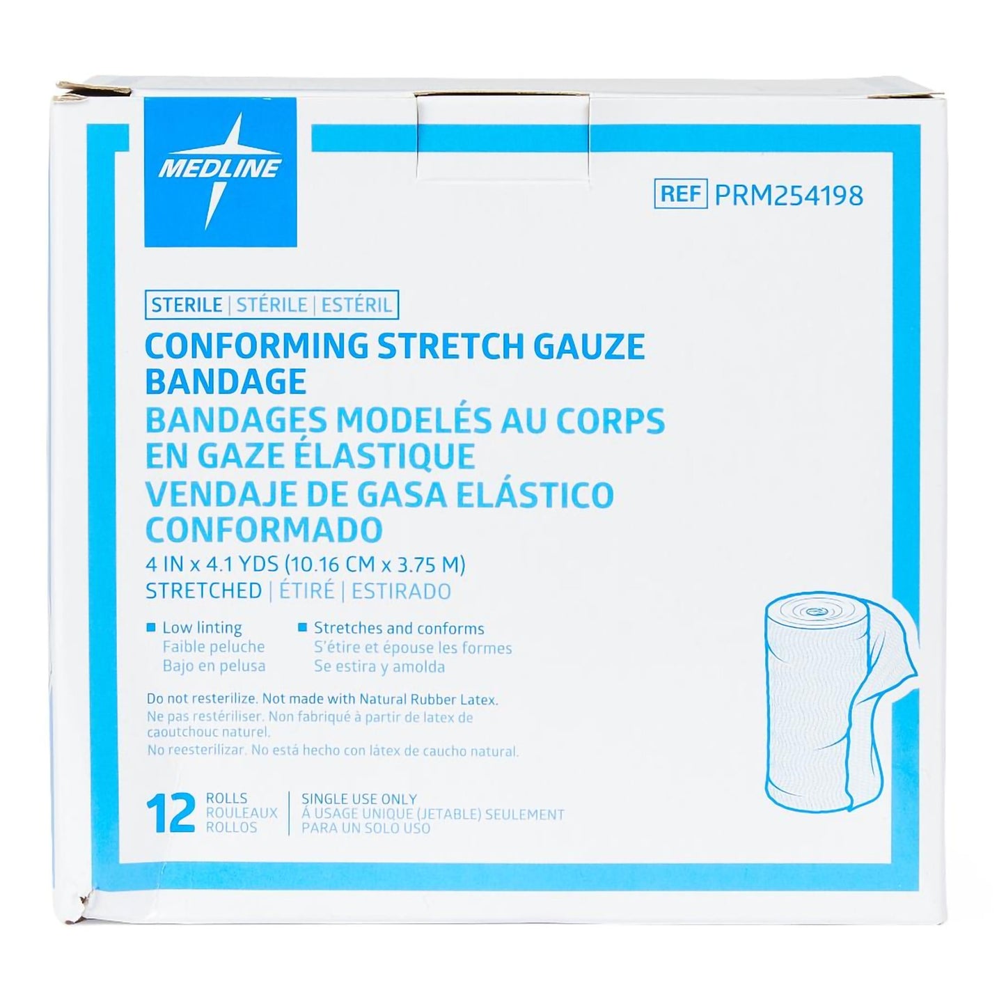 Medline Sterile Conforming Bandage Roll 4 Inch x 4.1 Yard