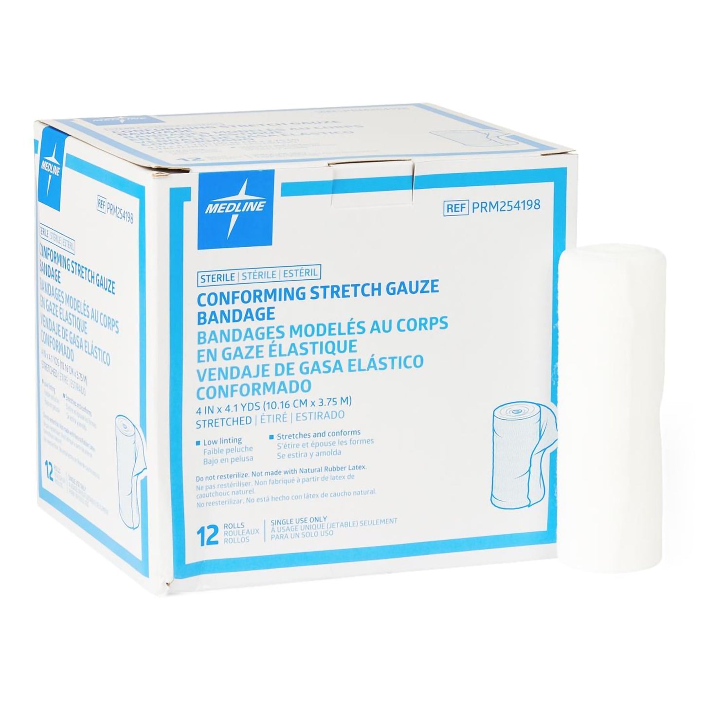 Medline Sterile Conforming Bandage Roll 4 Inch x 4.1 Yard