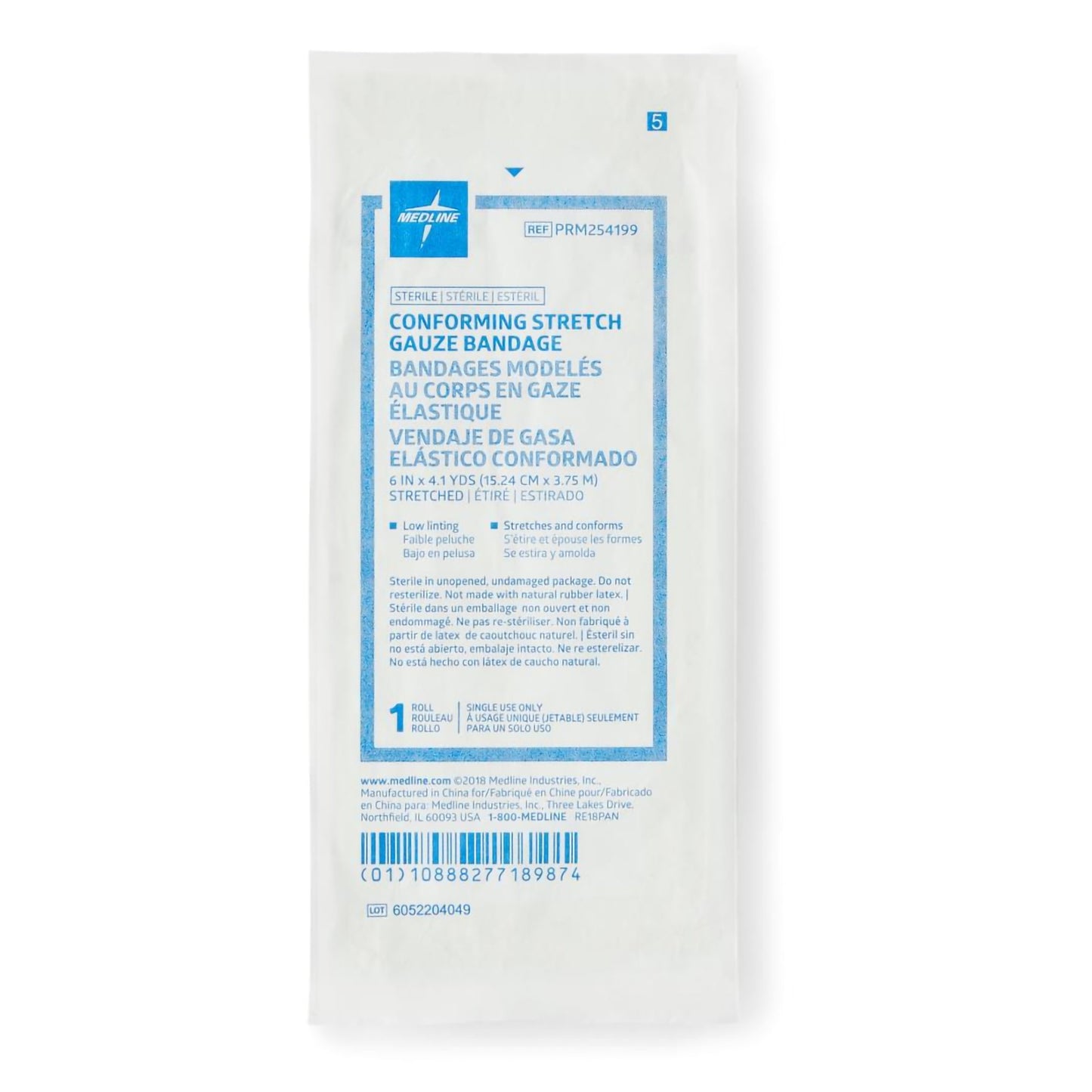 Medline Sterile Conforming Bandage Roll 6 Inch x 4.1 Yard