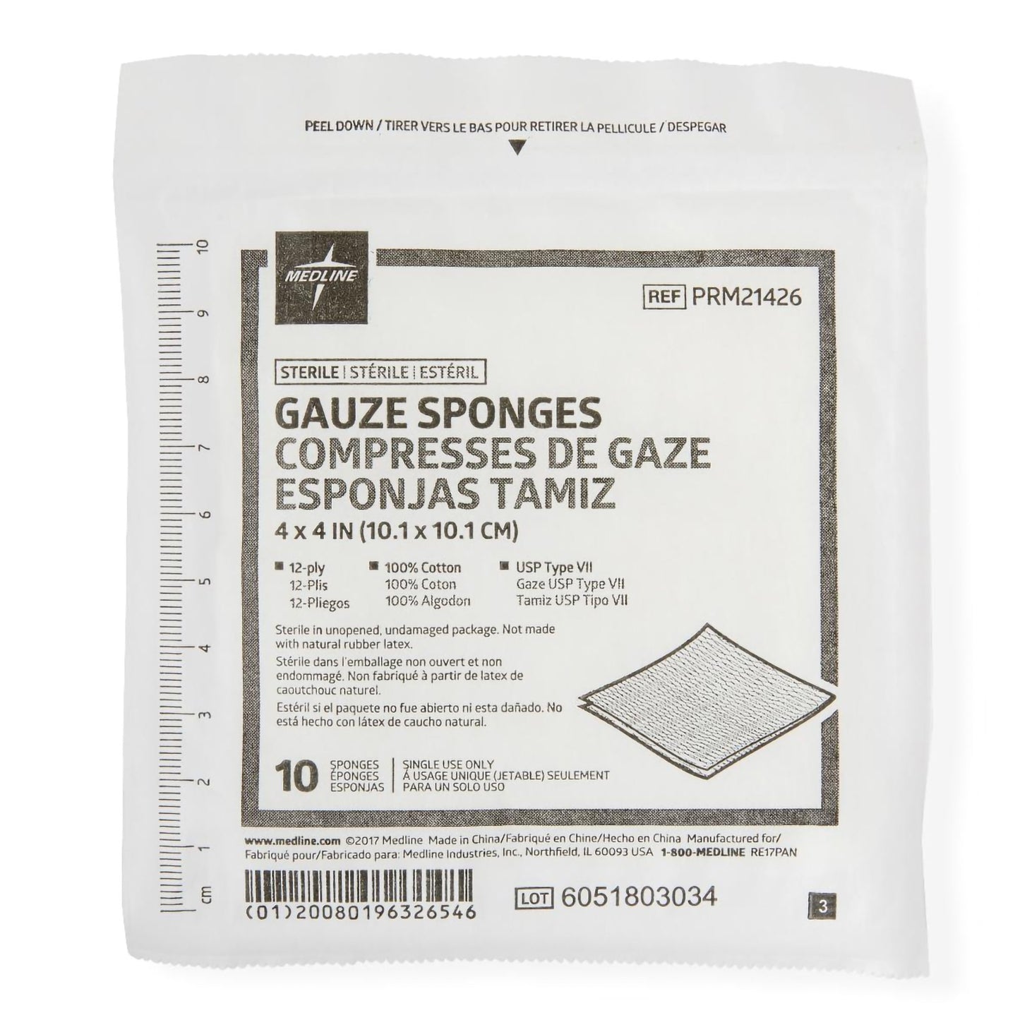 Medline Sterile Gauze Sponge 4 x 4 Inch 12-Ply