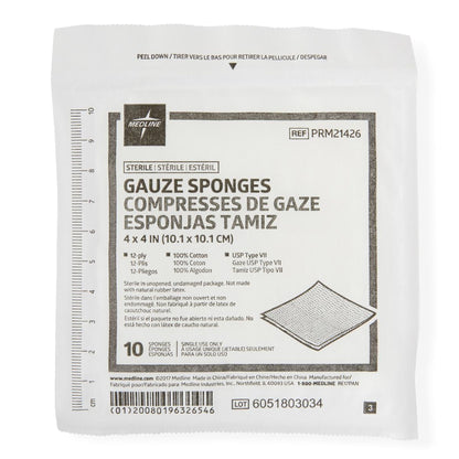 Medline Sterile Gauze Sponge 4 x 4 Inch 12-Ply