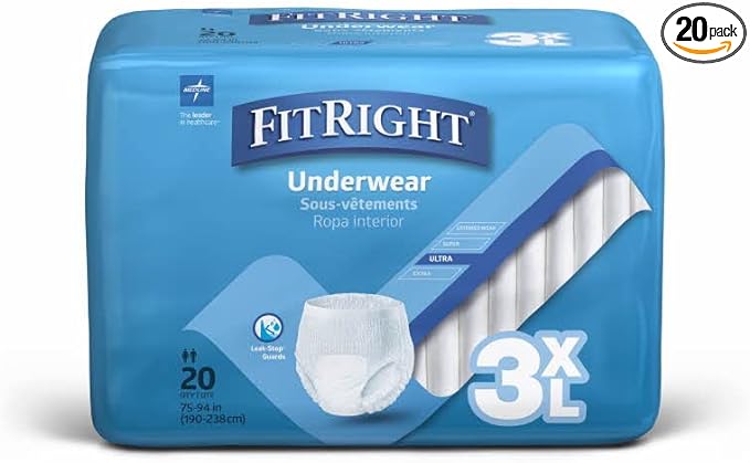 Unisex Adult Absorbent Underwear FitRight Pull On with Tear Away Seams 3X-Large Disposable Heavy Absorbency