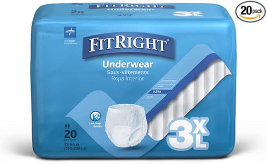 Unisex Adult Absorbent Underwear FitRight Pull On with Tear Away Seams 3X-Large Disposable Heavy Absorbency