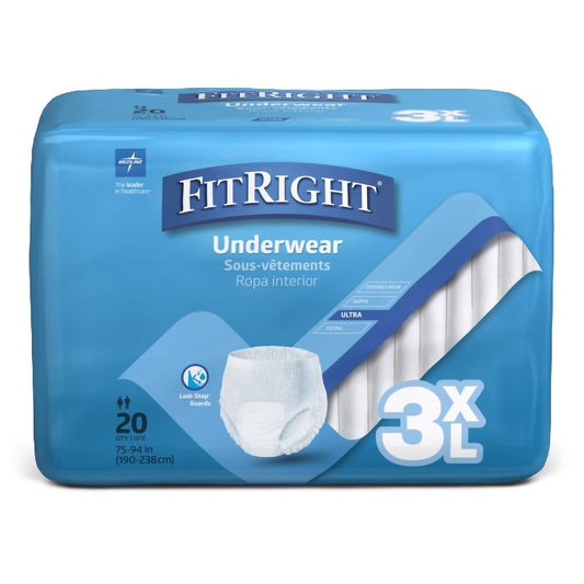 FitRight Bariatric Absorbent Underwear, 3X-Large, Heavy Absorbency, Unisex, Disposable