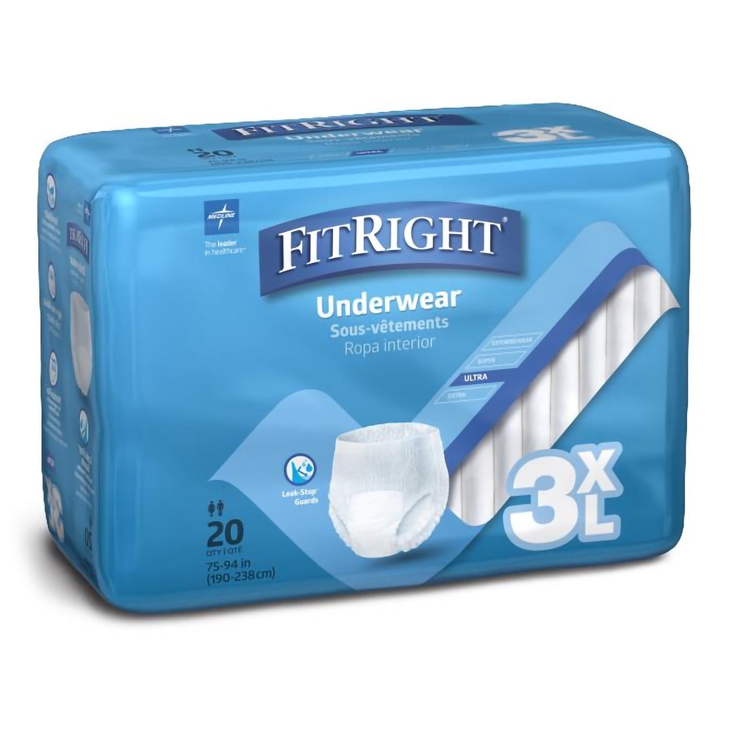 FitRight Bariatric Absorbent Underwear, 3X-Large, Heavy Absorbency, Unisex, Disposable