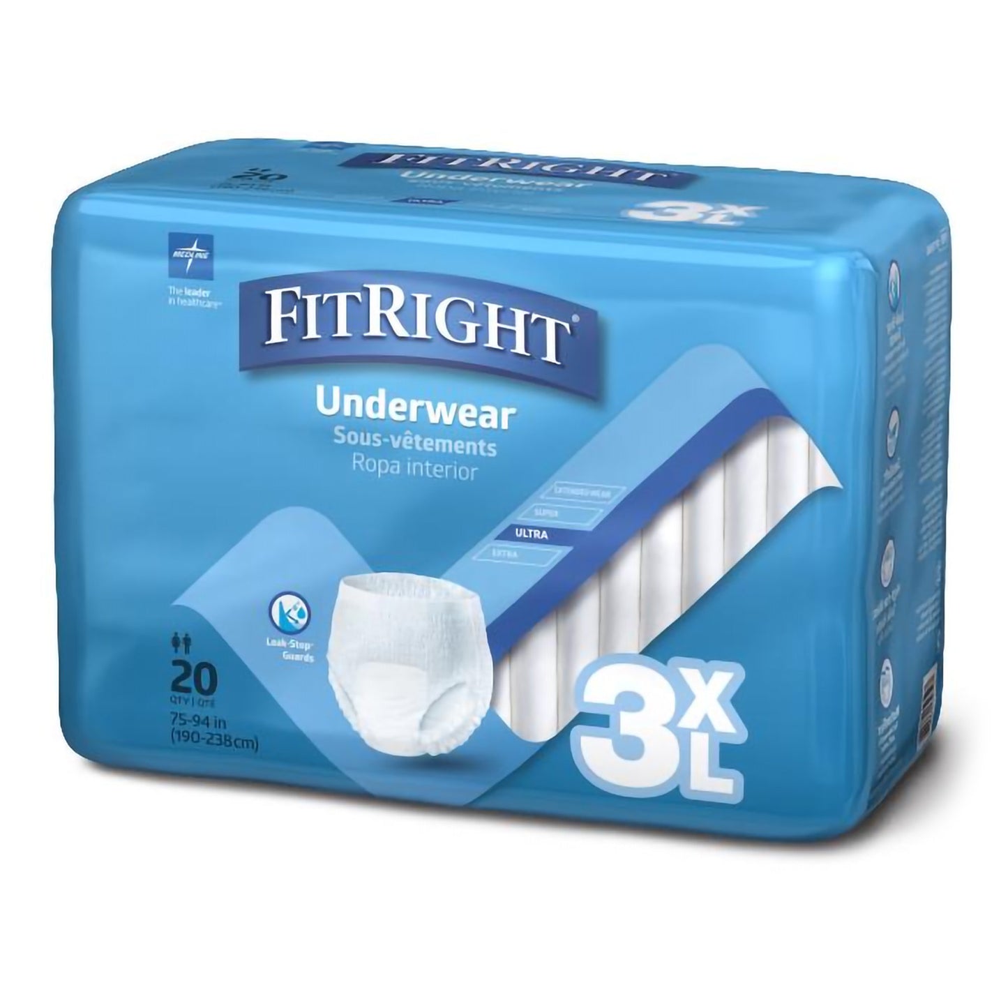 FitRight Bariatric Absorbent Underwear, 3X-Large, Heavy Absorbency, Unisex, Disposable