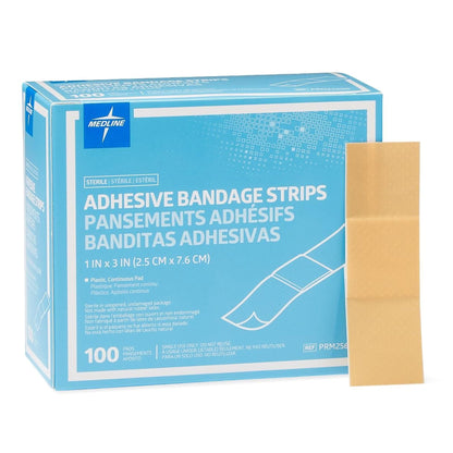 Medline Sterile Plastic Adhesive Strips 1 x 3 Inch Tan Bandages