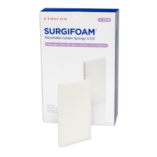 SURGIFOAM Absorbable Gelatin Sponge 8 x 12.5 cm x 10 mm – 6 Count Sterile