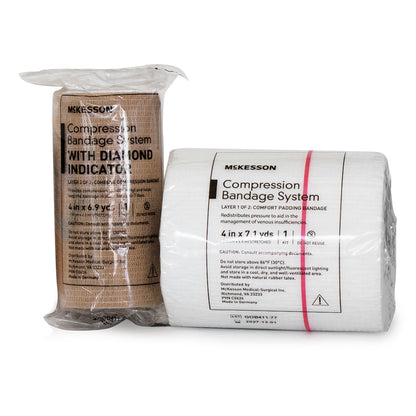 McKesson 2-Layer Compression Bandage System 4 Inch x 7.1 / 6.9 Yard Tan & White