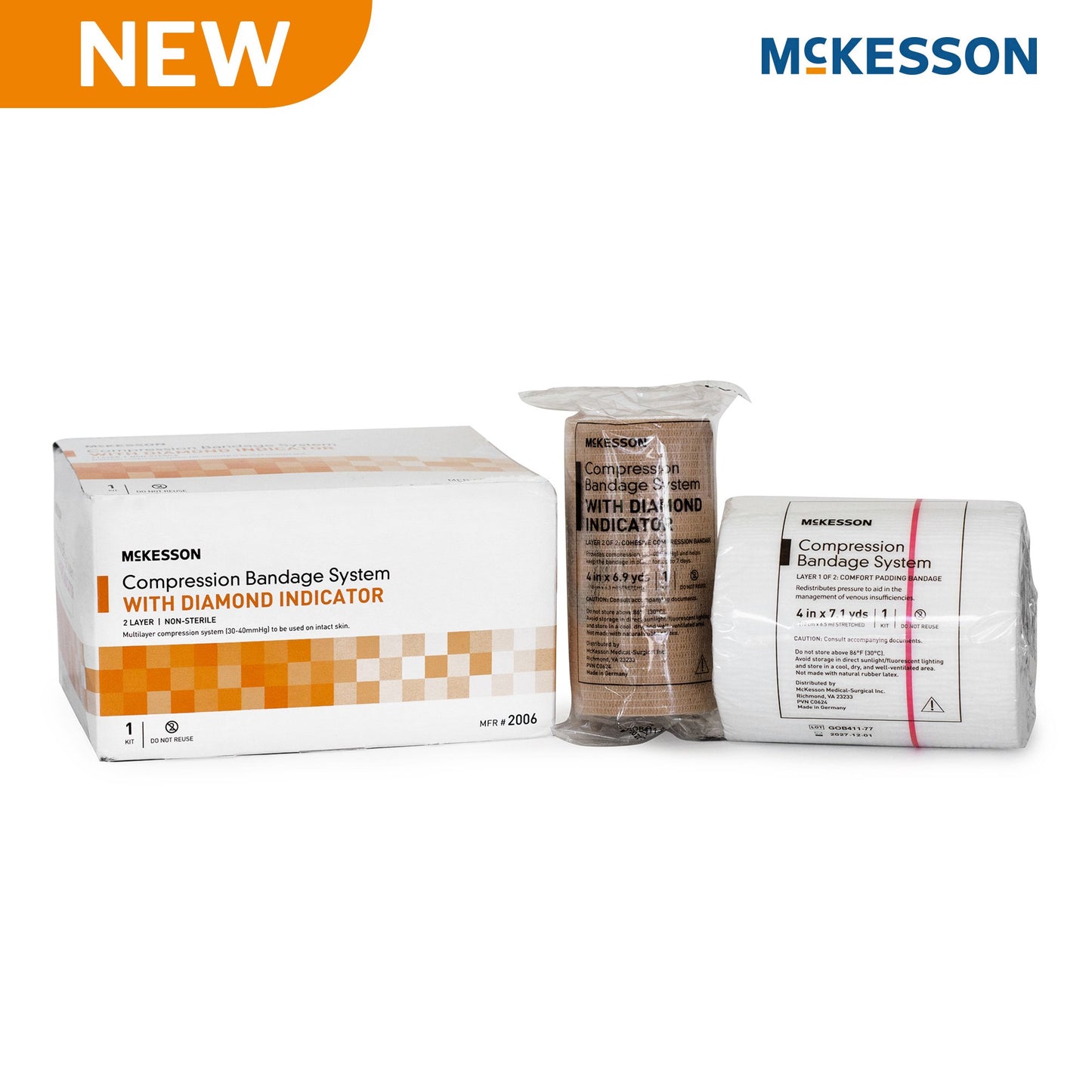 McKesson 2-Layer Compression Bandage System 4 Inch x 7.1 / 6.9 Yard Tan & White