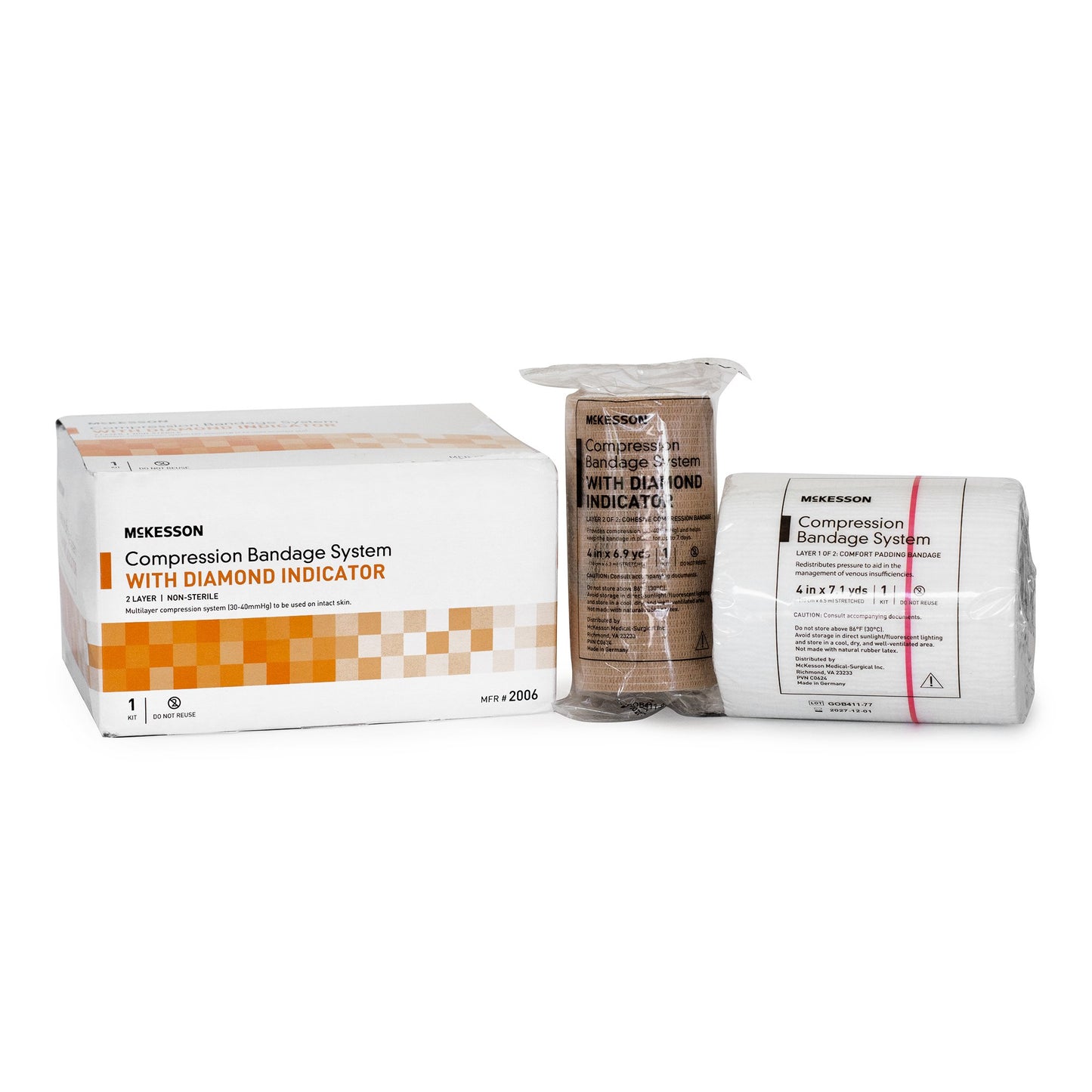 McKesson 2-Layer Compression Bandage System 4 Inch x 7.1 / 6.9 Yard Tan & White