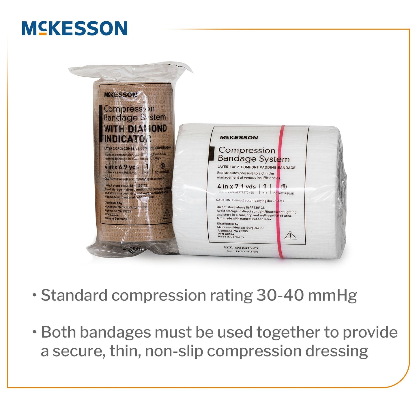 McKesson 2-Layer Compression Bandage System 4 Inch x 7.1 / 6.9 Yard Tan & White