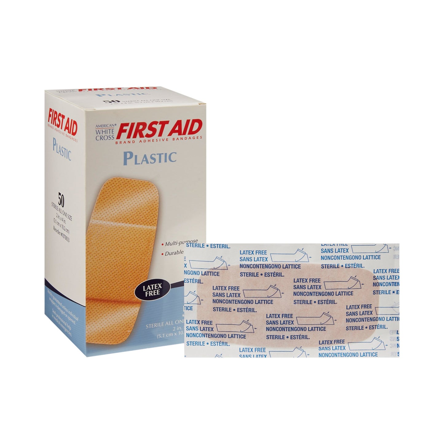 American White Cross First Aid Plastic Tan Adhesive Strip 2 x 4 Inch Sterile