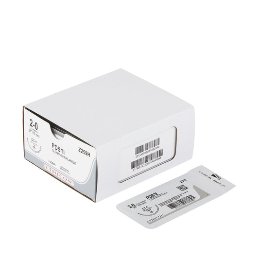PDS II Polydioxanone Absorbable Monofilament Suture with CT-1 1/2 Circle Taper Point Needle Size 2-0, 27 Inch Sterile